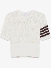 Thom Browne Pointelle Cable Stitch 4-Bar Tee | White | FARFETCH at Farfetch